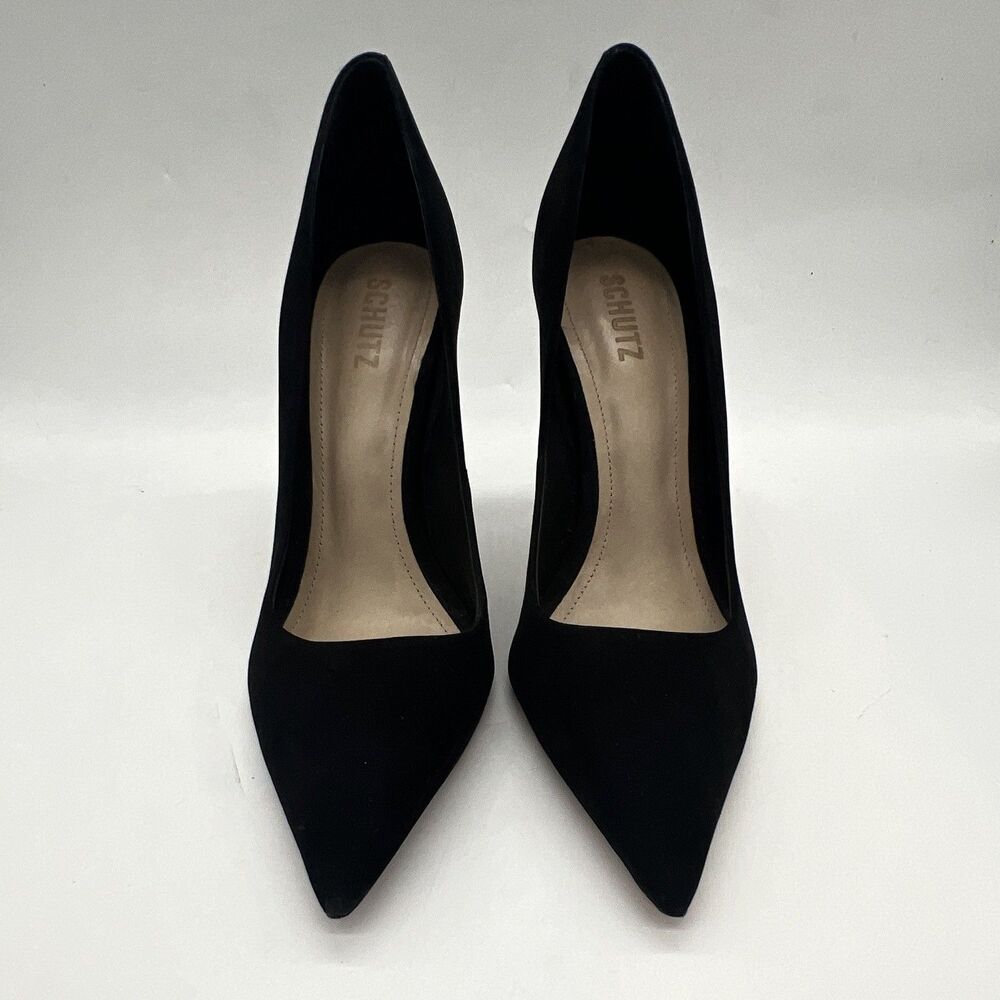 Schutz Black Suede Pointed Toe Stiletto Pump Slip-On Heel Womens 10.5B